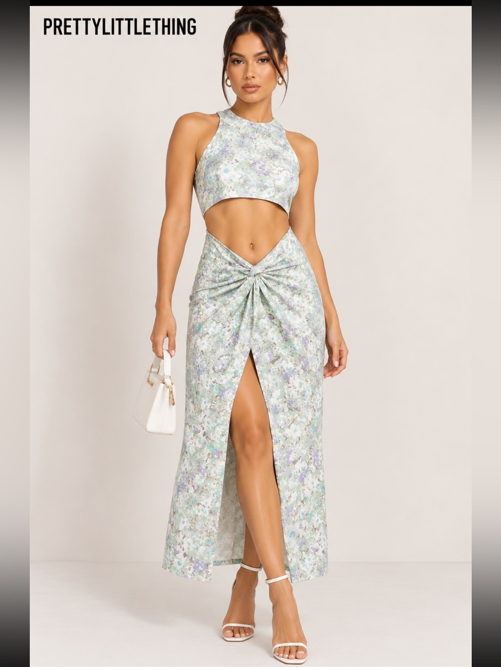 PrettyLittleThing Pastel Floral Cutout Maxi Dress in Mint & Lilac